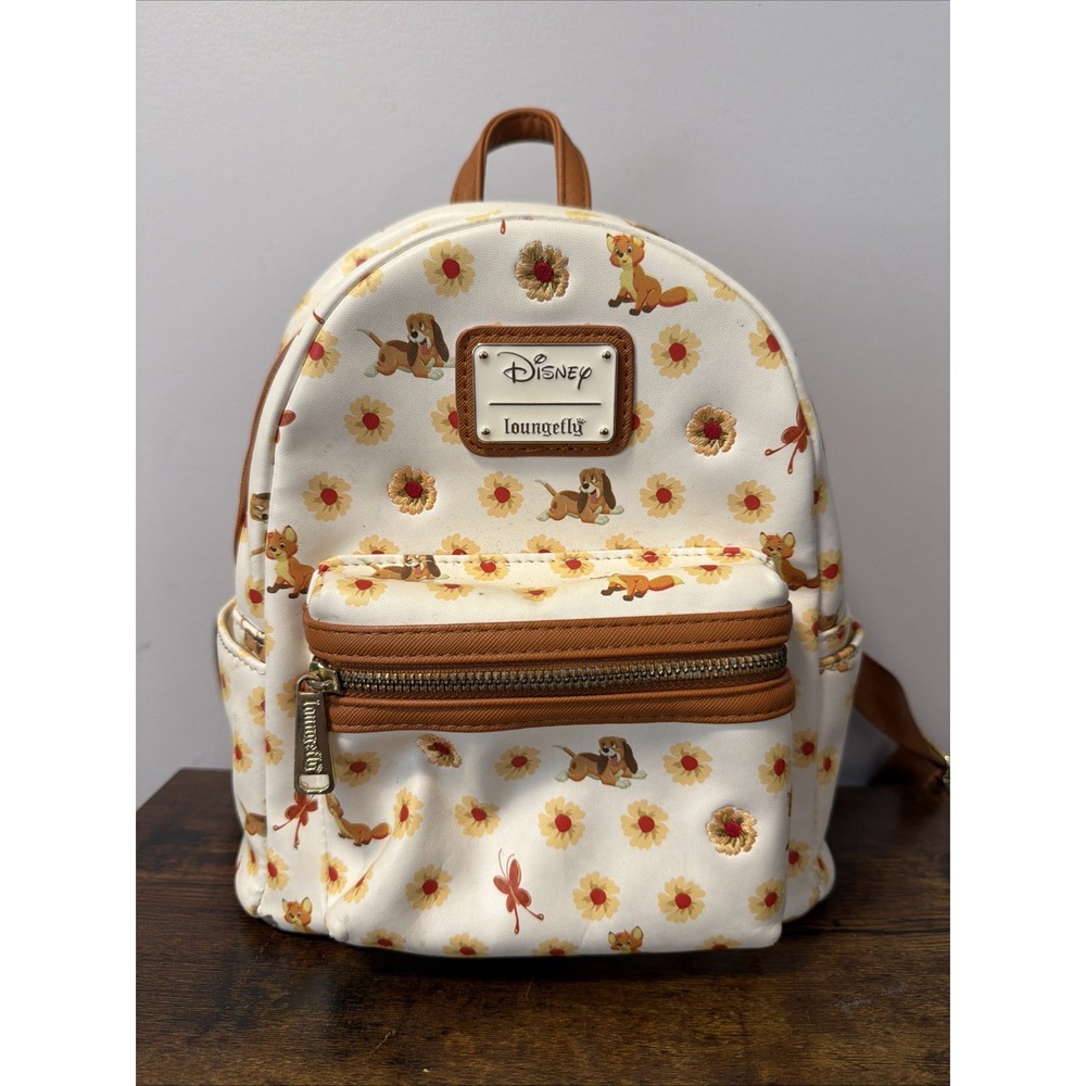 Disney Loungefly Mini Backpack, The Fox & the Hound AOP Floral Daisies, STAINED